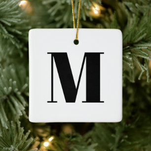 Monogram svartvit anpassningsbar - första jul julgransprydnad keramik