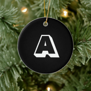 Monogram svartvit anpassningsbar - första jul julgransprydnad keramik
