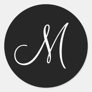 MONOGRAM: Svartvit monogram Runt Klistermärke