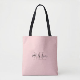Monogram | Svartvit Personlig och Rosa design | Tygkasse