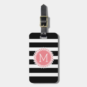 Monogram Svartvit Rand och vit andedräkt Bagagebricka