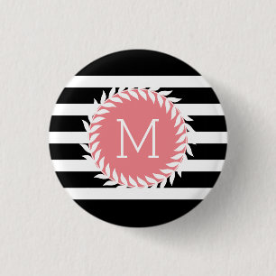 Monogram Svartvit Rand och vit andedräkt Knapp
