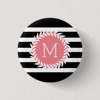 Monogram Svartvit Rand och vit andedräkt Knapp