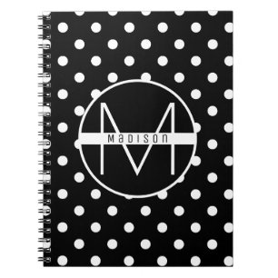 Monogram Svartvit rött polka Dot Mönster Anteckningsbok