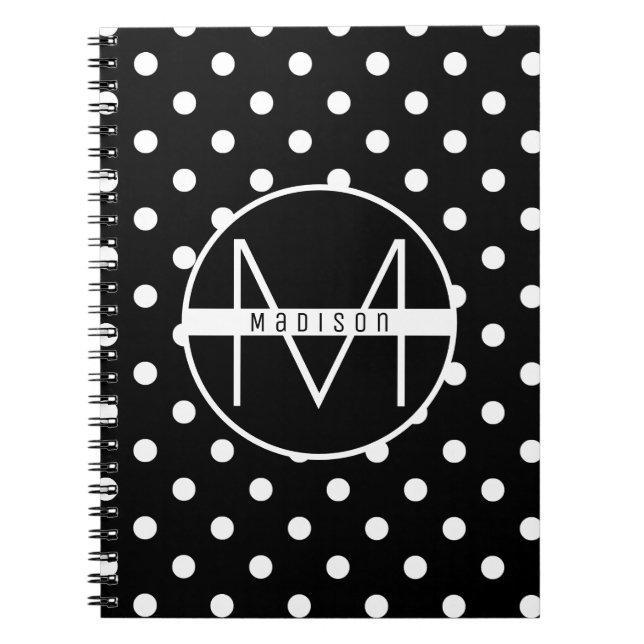 Monogram | Svartvit rött polka Dot Mönster Anteckningsbok (Framsidan)