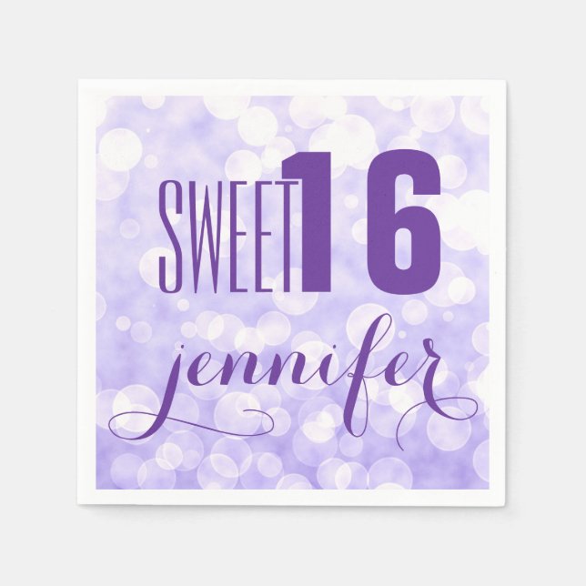 Monogram Sweet 16-Lavender Glitter & Sparkles Pappersservett (Framsidan)