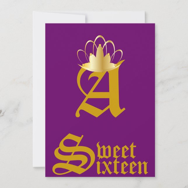 Monogram-Sweet sixteen med kronor - anpassa Inbjudningar (Framsida)