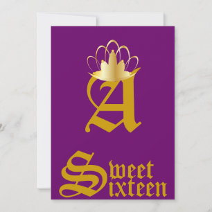 Monogram-Sweet sixteen med kronor - anpassa Inbjudningar