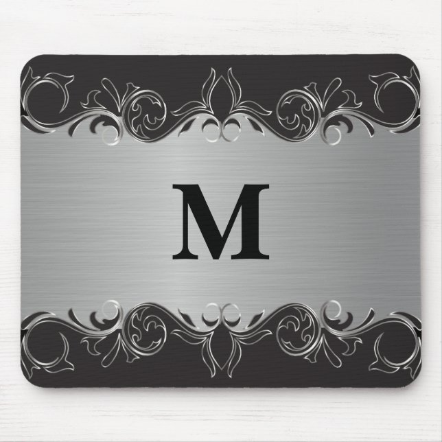 Monogram Swirl Black and Silver Design Musmatta (Framsidan)