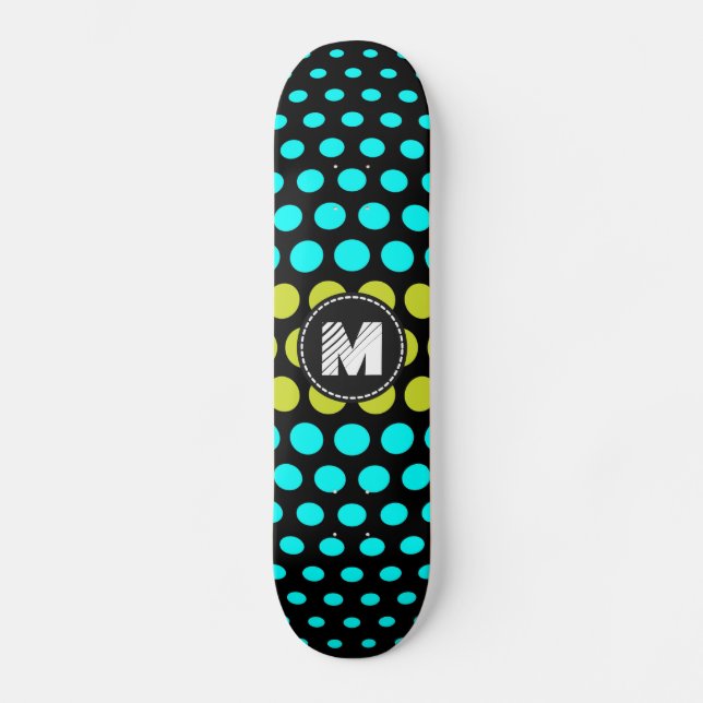 Monogram Syra grön & Aqua prickmönster Skateboard Bräda 20,5 Cm (Framsida)