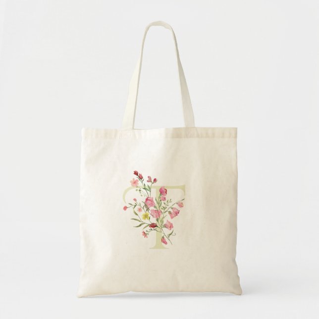 monogram T bröllopsblommor vår Brudtärnafest Tygkasse (Framsidan)
