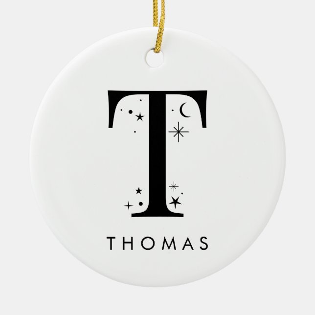 Monogram T Celestial Namn Julgransprydnad Keramik (Framsidan)