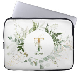 Monogram T Elegant Greenery Laptop sleeve
