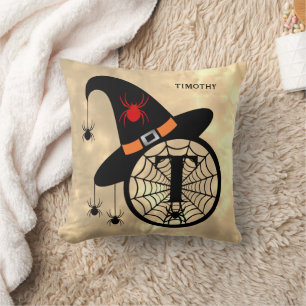 Monogram T Halloween Himlar Witch Spiders Namn Kudde
