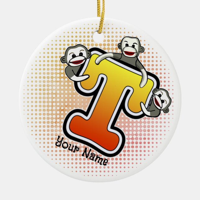 Monogram T Sock monkey Julgransprydnad Keramik (Framsidan)