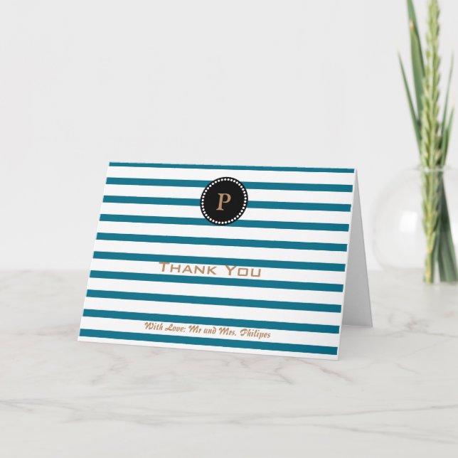 Monogram-Tack för personlig Sea Blue Stripe Tack Kort (Framsida)