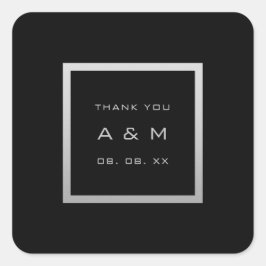 Monogram, tack Grått Ram Silver Bröllop Grått Blac Fyrkantigt Klistermärke