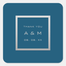 Monogram, tack, Grått Ram Silver Bröllop Grått Blu Fyrkantigt Klistermärke