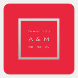 Monogram, tack, Grått Ram Silver Bröllop Grått Red Fyrkantigt Klistermärke