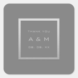 Monogram, tack Grått Ram Silver Bröllop Grått VIP Fyrkantigt Klistermärke