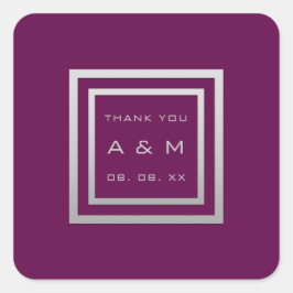 Monogram, tack, Grått Ram Silver Bröllop Marsala Fyrkantigt Klistermärke