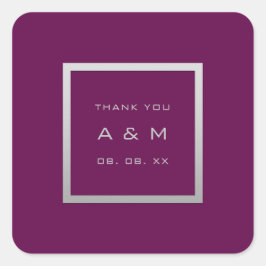 Monogram, tack, Grått Ram Silver Bröllop Marsala Fyrkantigt Klistermärke