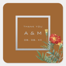 Monogram, tack till Grått Ram Silver Blommigt Brow Fyrkantigt Klistermärke