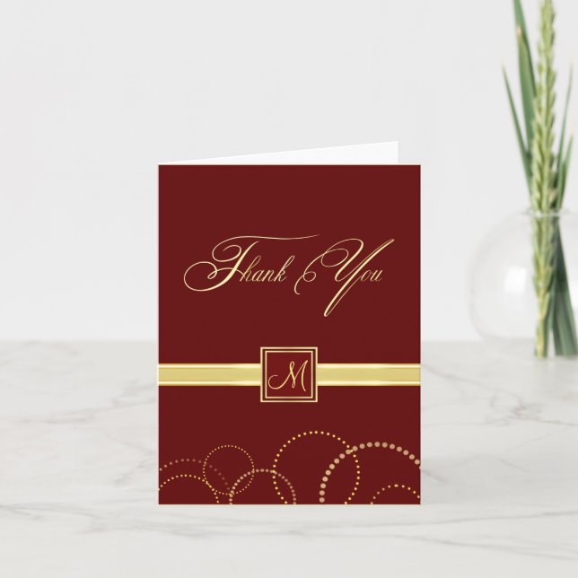Monogram - tackkort - Burgundy & Guld (Framsida)