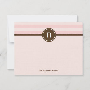 Monogram - tackkort - Rosa Rand Anteckningskort