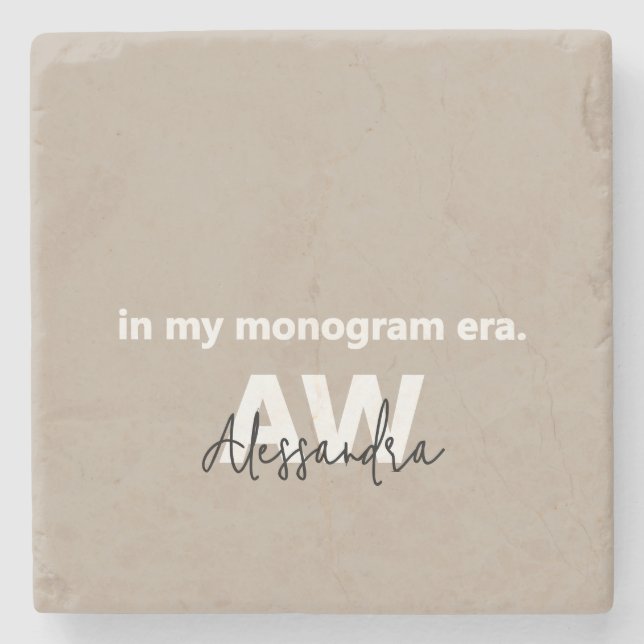 Monogram Tan White Typography Black Namn Minimal Stenunderlägg (Framsidan)