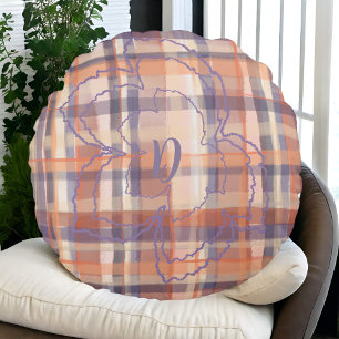 Monogram tartan höst löv beige orange lila rund kudde