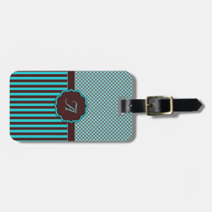 Monogram Tartan, Light Teal och Chocolate Brown Bagagebricka