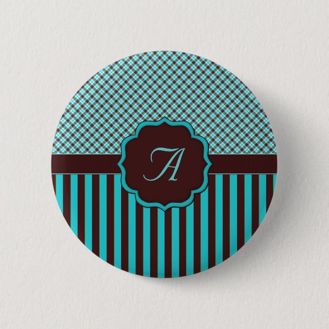 Monogram Tartan, Lt Teal Choc Brown Knapp (Framsida)