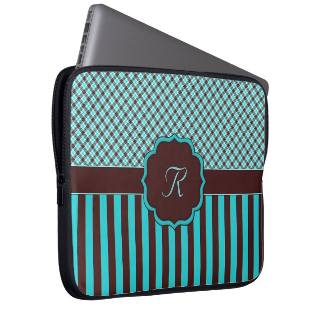 Monogram Tartan Lt Teal-Choc Laptop sleeve 15 tum (Framsidan Höger)