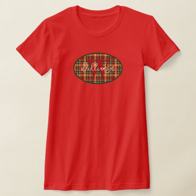 Monogram Tartan Orange Grönt Pput Emblem T- Shirt T Shirt (Laydown)
