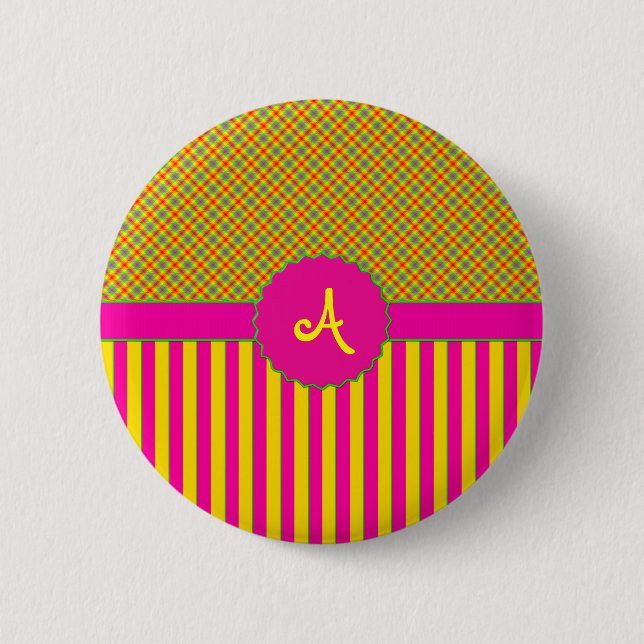 Monogram Tartan Tutti Frutti Gult Button Knapp (Framsida)