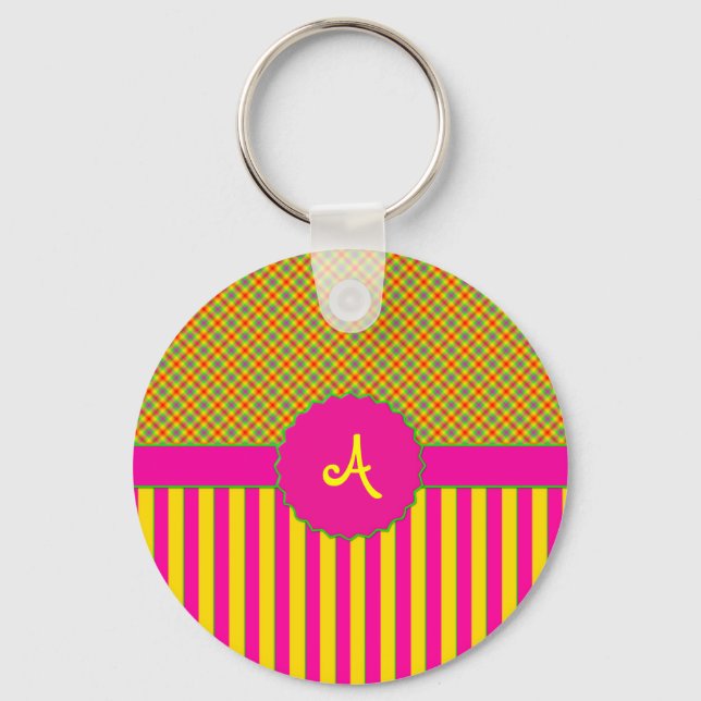 Monogram Tartan Tutti Frutti Gult Keychain Nyckelring (Framsida)