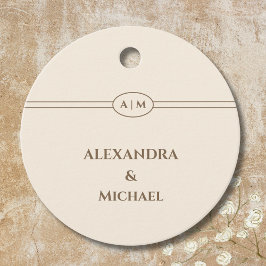 Monogram Taupe Cream Bröllop Tack Gåvor Etiketter