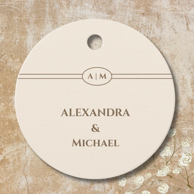 Monogram Taupe Cream Bröllop Tack Gåvor Etiketter (Skapare uppladdad)