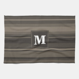 Monogram taupe rand kökshandduk
