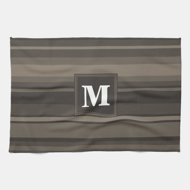 Monogram taupe rand kökshandduk (Horisontell)