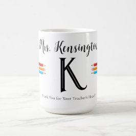 Monogram Teacher Red Blue Gult Pencil Kaffemugg
