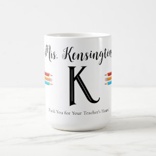 Monogram Teacher Red Blue Gult Pencil Kaffemugg