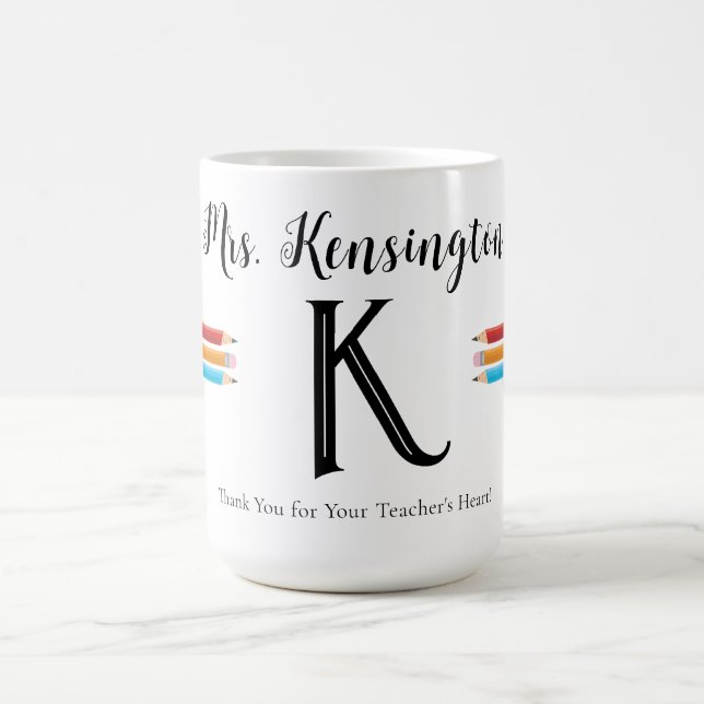 Monogram Teacher Red Blue Gult Pencil Kaffemugg (Center)