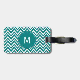 Monogram Teal and White Chevron Mönster Bagagebricka