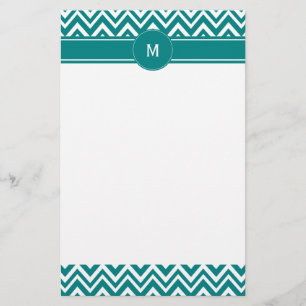 Monogram Teal and White Chevron Mönster Brevpapper