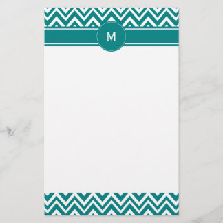 Monogram Teal and White Chevron Mönster Brevpapper