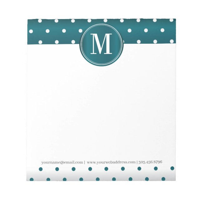 Monogram Teal and White Polka dots Anteckningsbloc Anteckningsblock (Framsida)