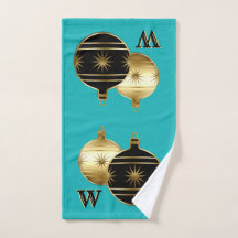Monogram Teal Black och Guld jul Hand Towel