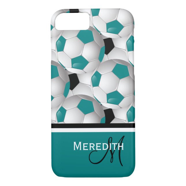 Monogram Teal Black Soccer Ball Mönster Case-Mate iPhone Skal (Baksida)